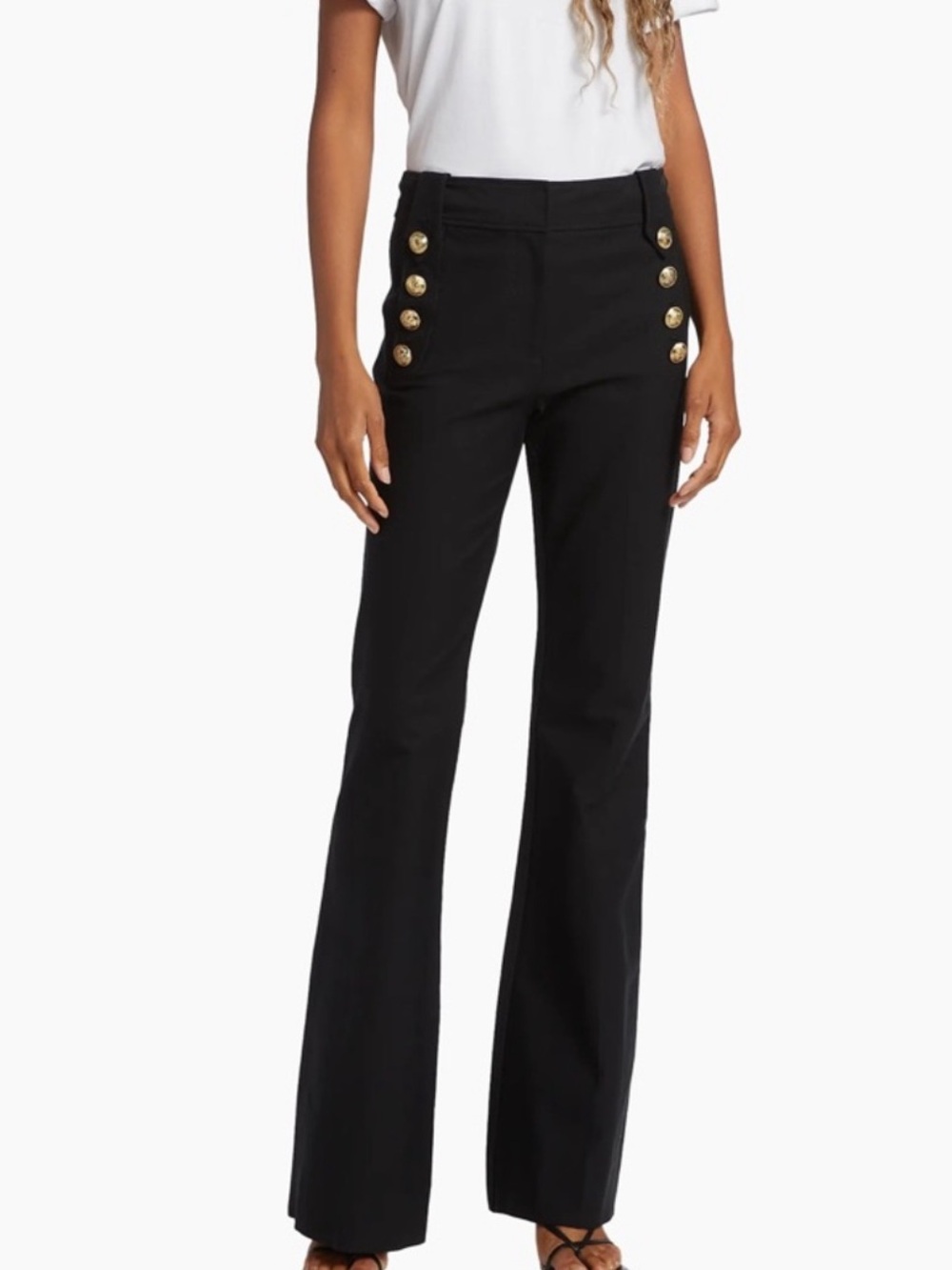 Derek Lam 10 Crosby Flare Trousers in black, Size 6 gold buttons sailor